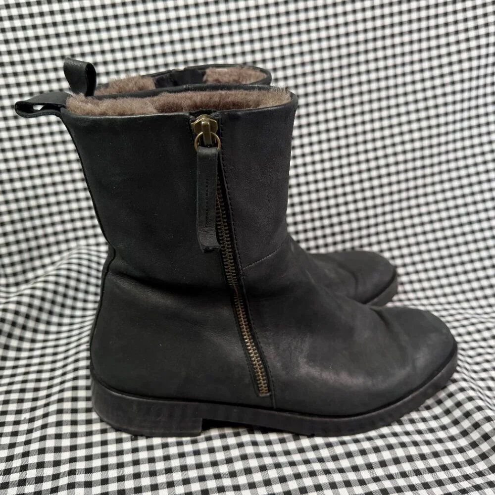 Coclico Lumin Shearling Boots Black Leather Zip Ankle Boots EU 41 Made in Spain